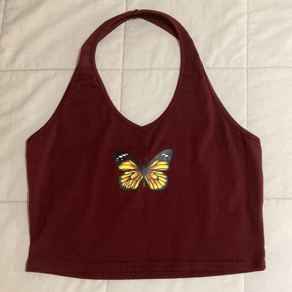 Maroon butterfly halter top